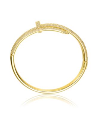 14k Gold Plated with Clear Cubic Zirconia Bangle Bracelet