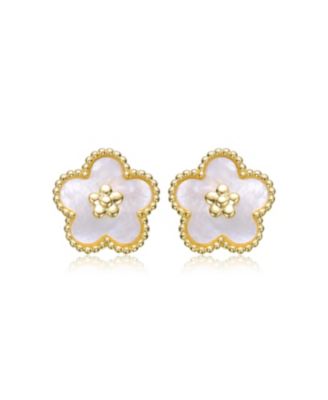 Charming Kids 14k Gold Plated Mother of Pearl Flower Earrings
