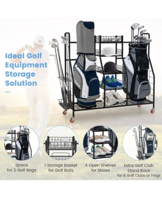 Extra Large Golf Bag Storage Organizer for Garage Fits 2 Golf Bags &amp; Accessories