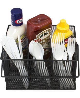 Mesh Utensil Caddy - Organize & Serve in Style! Perfect for Kitchen, Parties, and More. Multi-purpose with Compartments & Sturdy Handle - Black