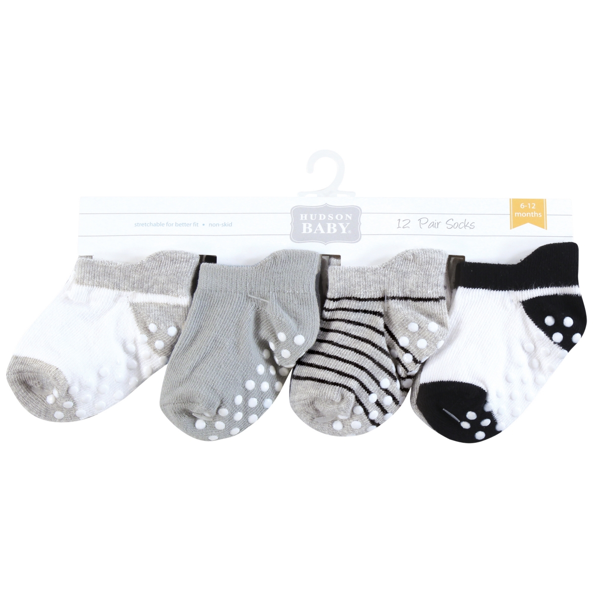 Hudson Baby Baby Boys Hudson Non-Skid No-Show Socks, 12-24 Months - Black gray stripes