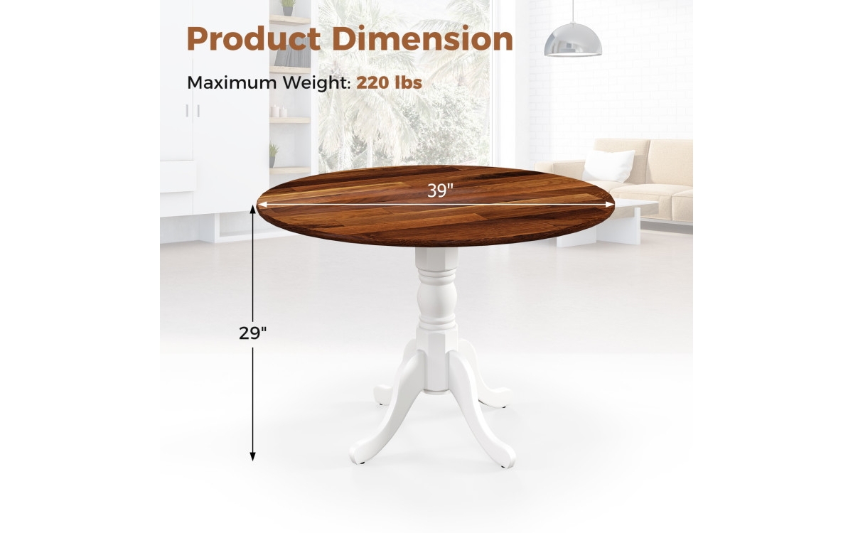 Slickblue Solid Wood Round 40-inch Kitchen Dining Table with Legs and Top - Brown-White