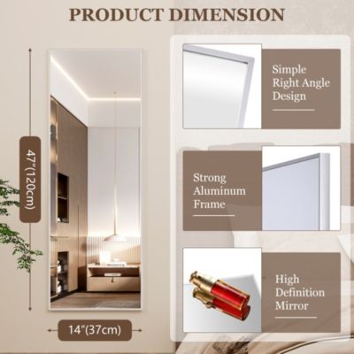 47" Wall & Door Mounted Full-Length Mirror, Slim Design