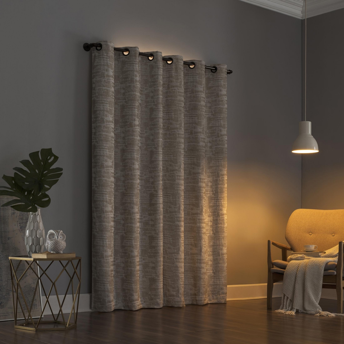Parrish Distressed Grid Thermal Extreme 100% Blackout Grommet Curtain Panel