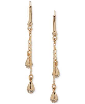 DKNY - Gold-Tone Pav&eacute; Tear-Shape Linear Drop Earrings