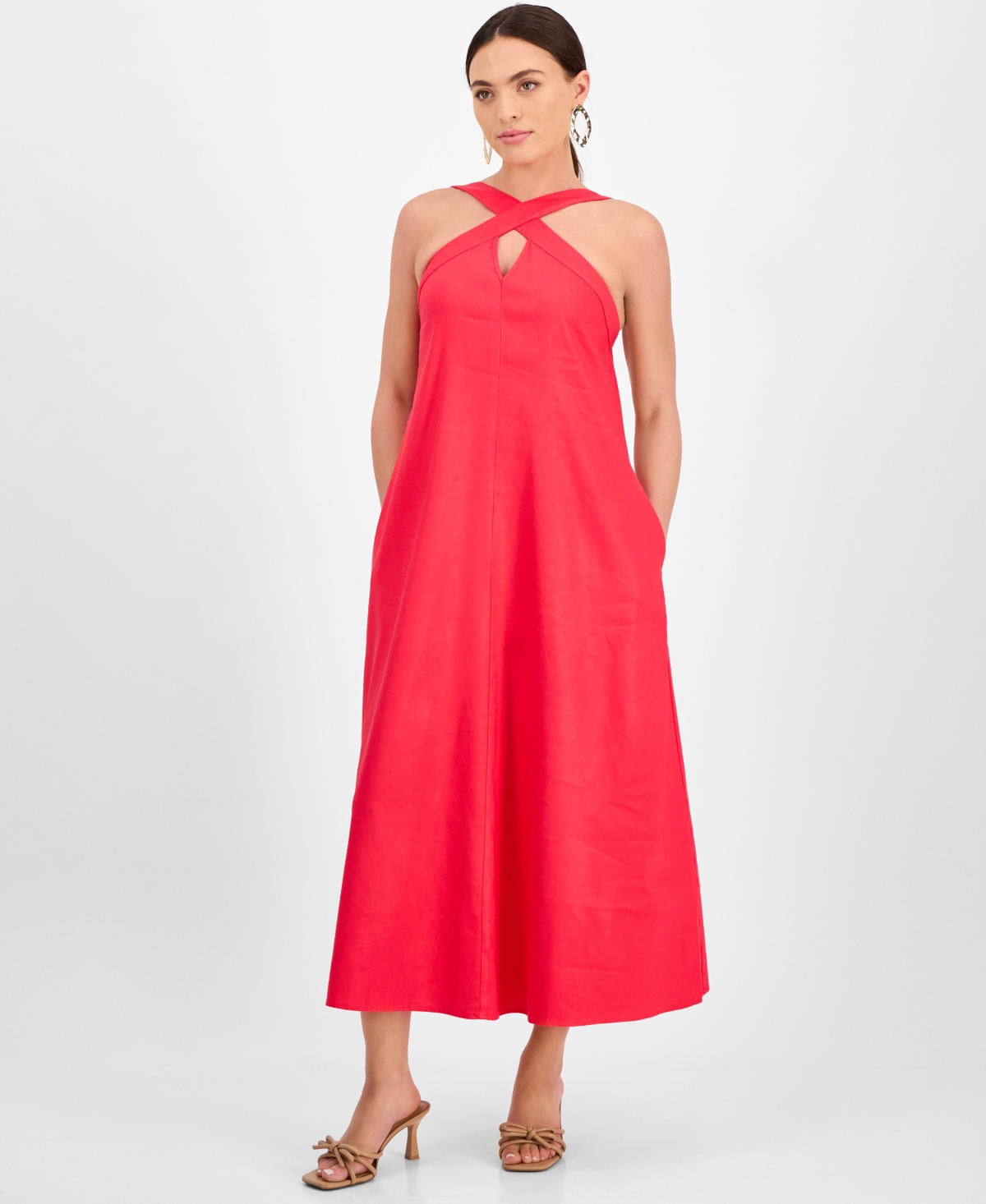 Inc International Concepts Petite Linen-blend Halter Maxi Dress, Exclusively At Macy's In Fresh Lips