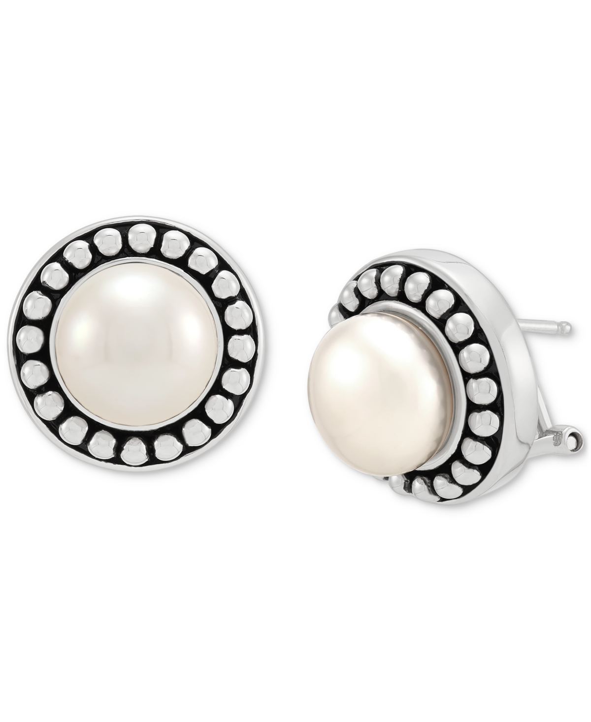 Macy's Cultured Freshwater Pearl (9-1/2mm) Framed Stud Earrings In Sterling Silver In Silver