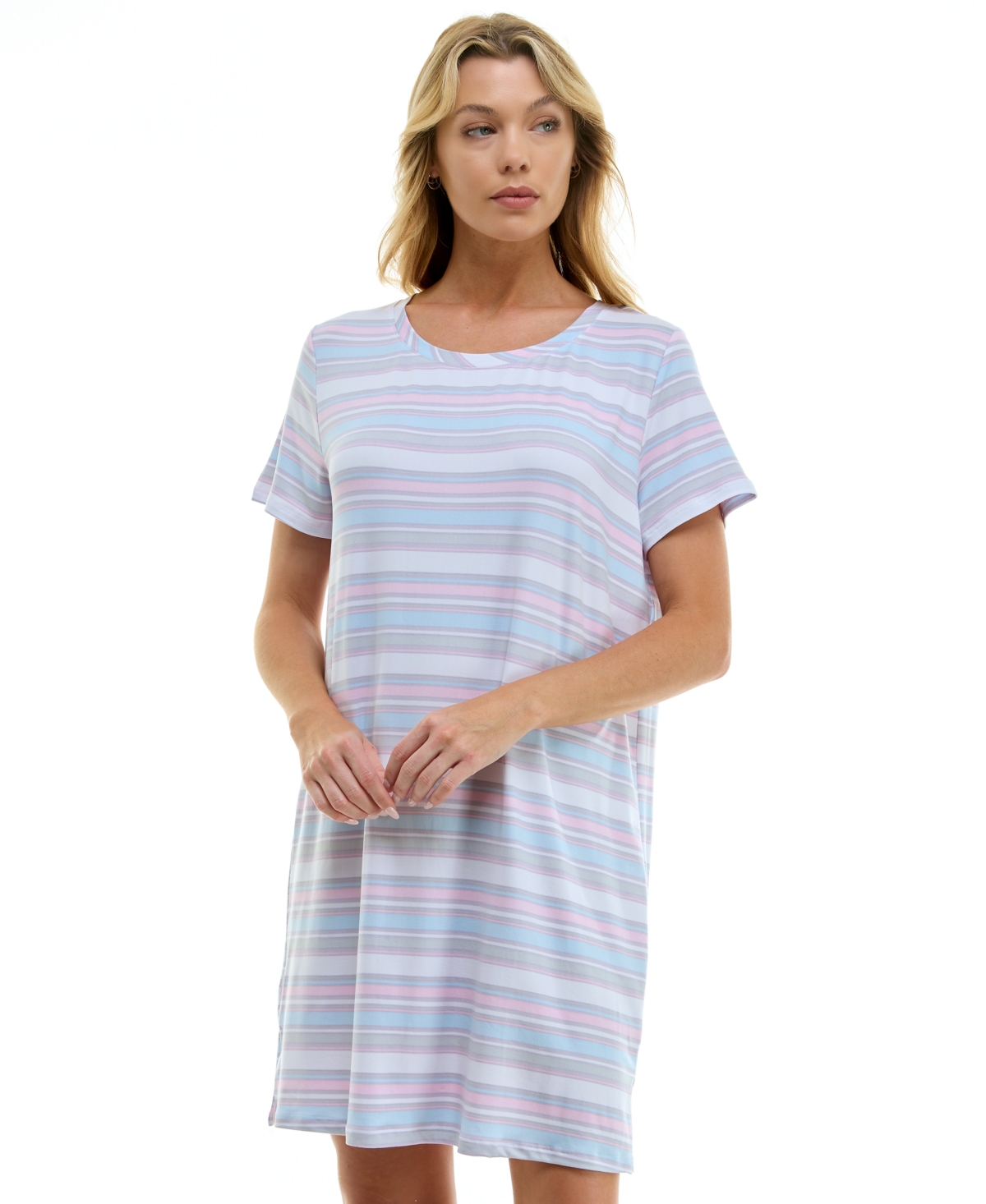 Shop Roudelain Women's Printed Short-sleeve Sleepshirt In Laurie Horizontal Stripe