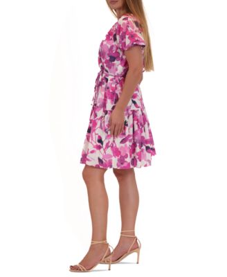Woman's Floral-Print Split-Neck Tie-Waist Dress