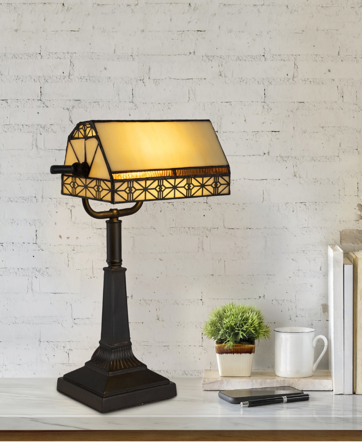 Shop Lavish Home 16" Tiffany-style Table Lamp In Dark Brown
