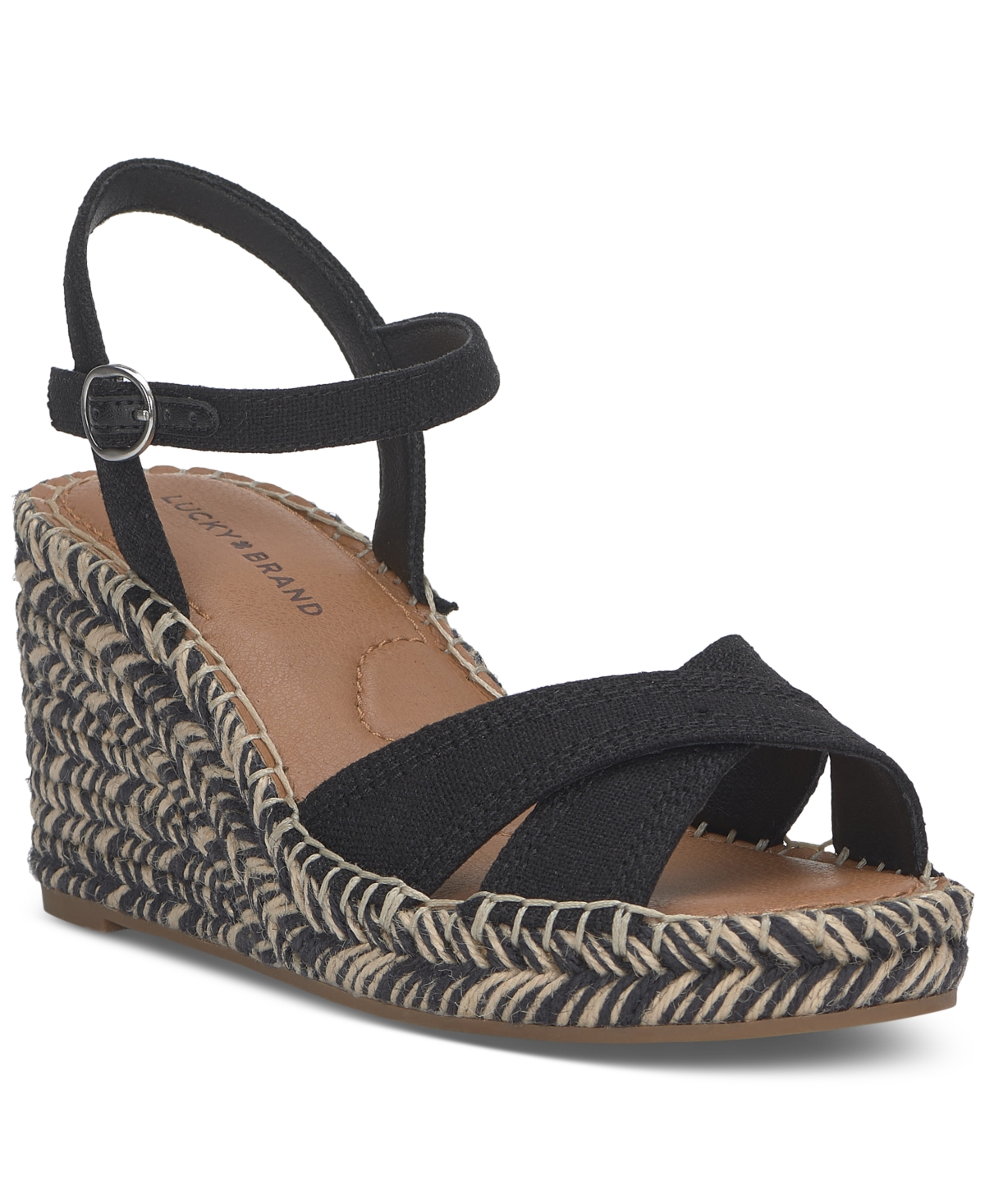 Shop Lucky Brand Women's Candyr Espadrille Wedge Sandals In Black Linen