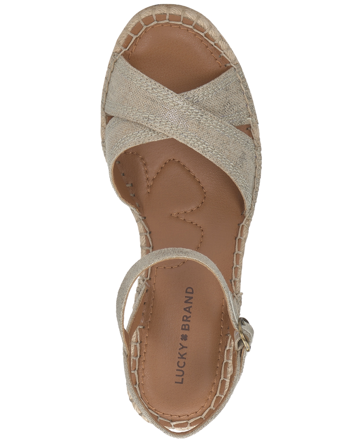 Shop Lucky Brand Women's Candyr Espadrille Wedge Sandals In Natural,platinum Metallic Linen