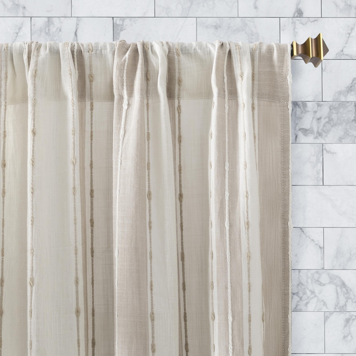 Slub Texture Stripe Cotton Cafe Curtain Pair