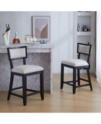 26.5" Counter Height Stools Set of 2, Upholstered with Backrest and Rubber Wood Frame-The Pop Home
