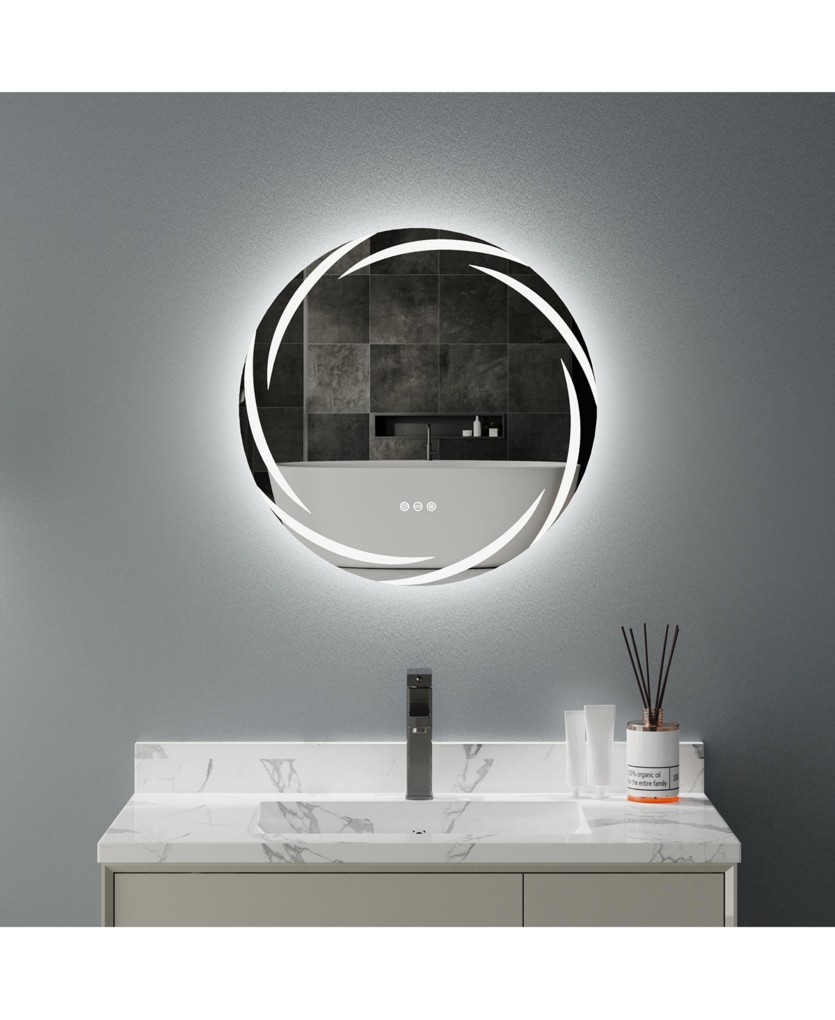 Wisfor Lighted Round Mirror: Modern Wall-mounted Bathroom Mirror with 3 Color Temperature, Anti-fog
