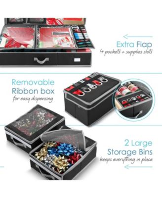 Premium Holiday Gift Wrapping Paper & Accessories Storage Organizer Box - X-Large with Wheels & 2 removable Storage Bins
