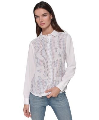 KARL LAGERFELD PARIS - Women's Rhinestone-Logo Shirt