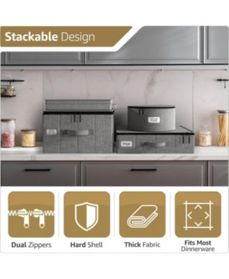 Flatware Storage Chest with Clear Lid, Great Fabric Container Box for Organizing Utensils, Silverware, Flatware, Large Capacity, Gray