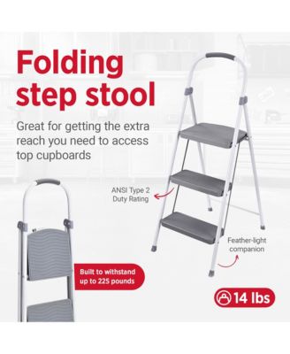 3 Step 225 Lb Capacity Folding Ladder Steel Step Stool with Hand Grip