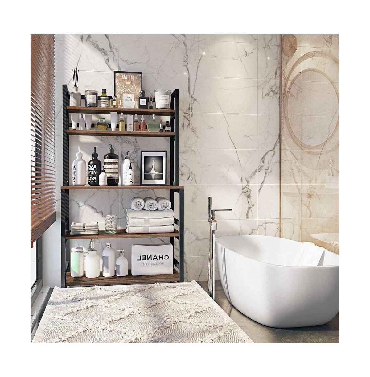 Slickblue Industrial Modern Kitchen Baker's Rack with Woodgrain Shelves and Sturdy Metal Frame