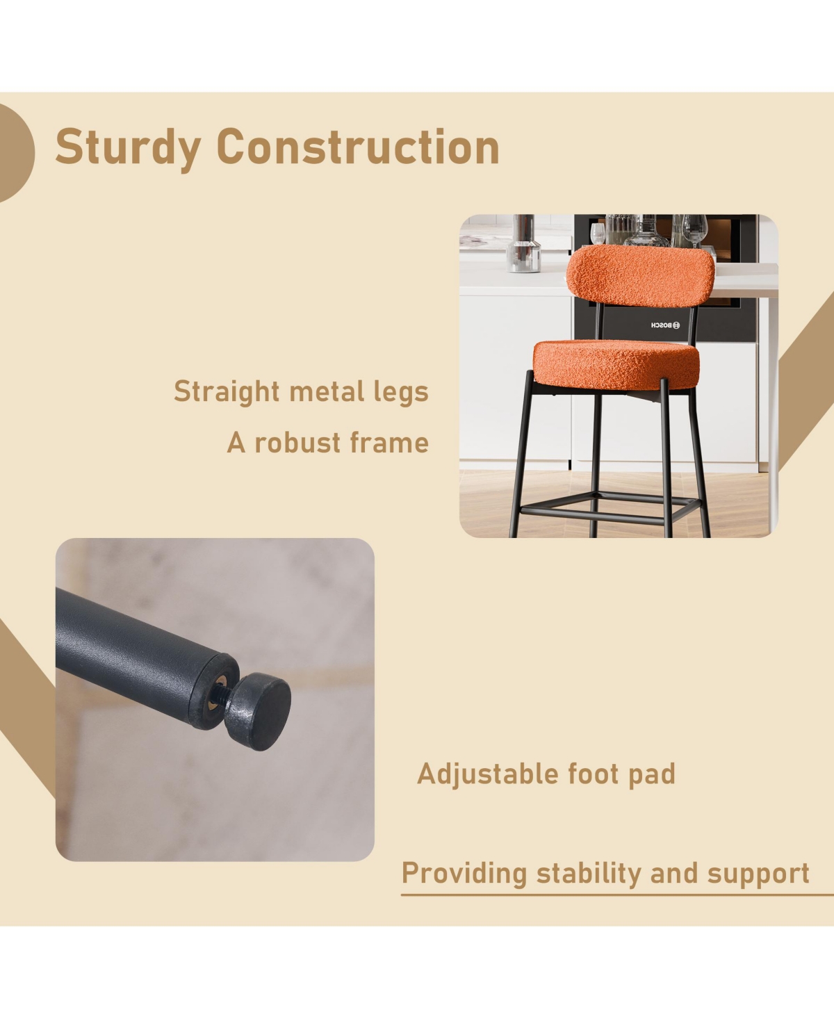 Dyhome Bar Stools Set of 4, Inches Counter Height Kitchen Bar Stools with Back, Modern Metal Tall Bar Stools for Kitchen Island