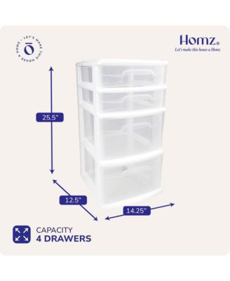 Clear Plastic 4 Drawer Medium Home Storage Container Tower, White Frame