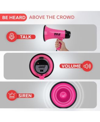 20-Watt Mini Megaphone Speaker with Siren, Adjustable Volume, Portable, Lightweight, Battery Operated Pink Bullhorn