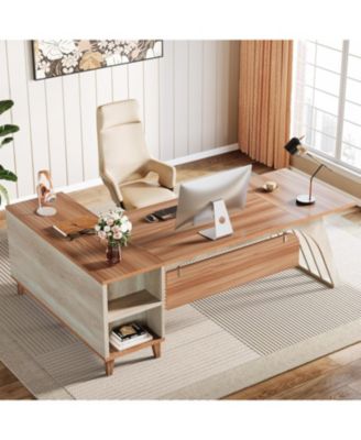 L-Shaped Executive Office Desk, 78.74" Large Computer Desk with Drawer and Lateral File Cabinet, Home Business Workstation Set