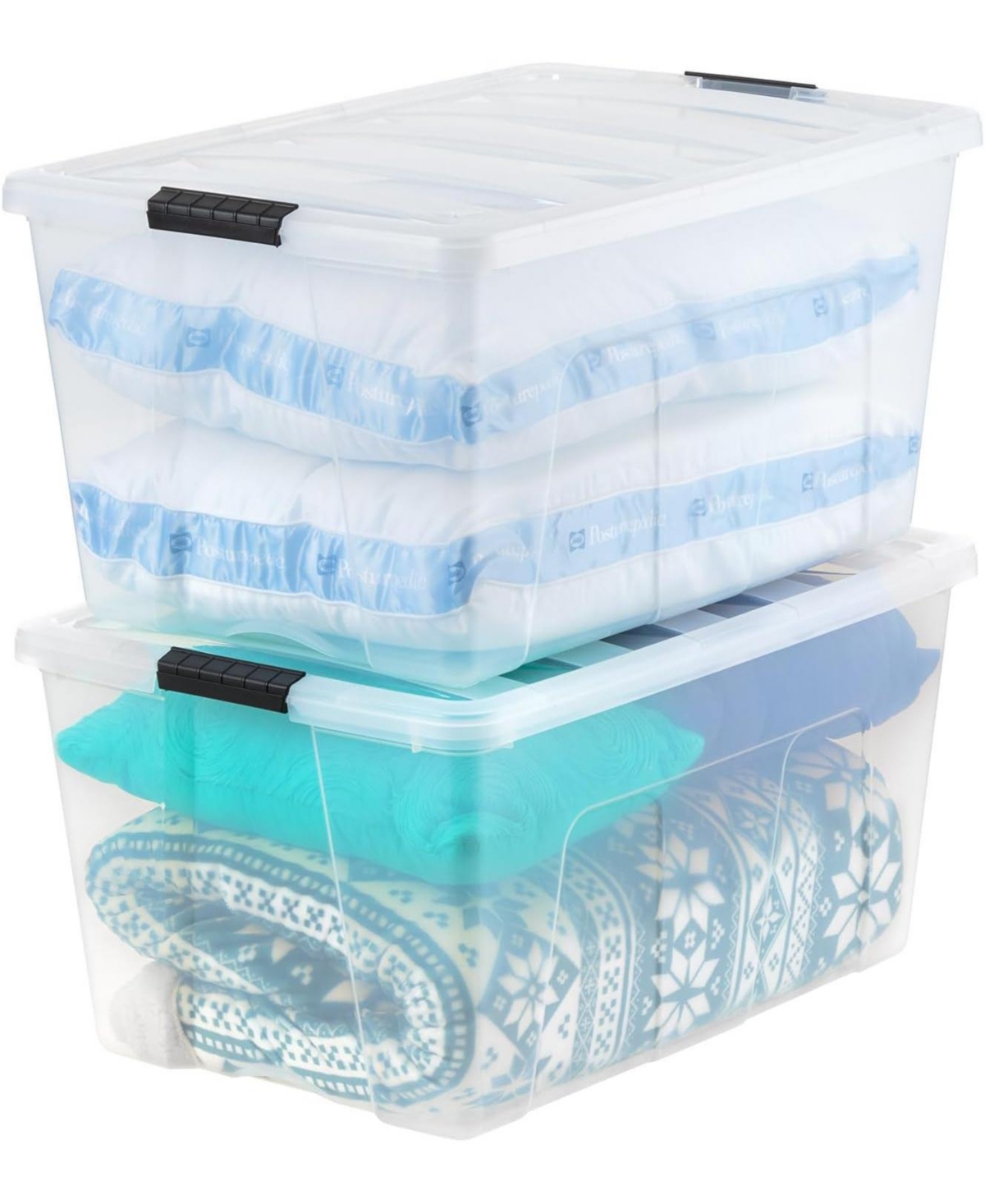 2 Pack 94 Quart Stackable Plastic Storage Bins with Lids and Latching Buckles - White