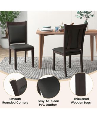 Set of 2 Faux Leather Padded Seat Rubber Wood Legs Upholstered Dining Chairs