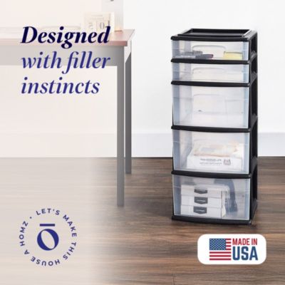 Plastic 5 Drawer Home Storage Container Tower Closet Organizer