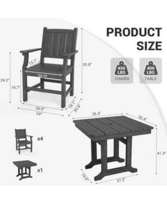5-Piece HDPE Plastic Patio Outdoor Dining Set with Arm Chairs in Black