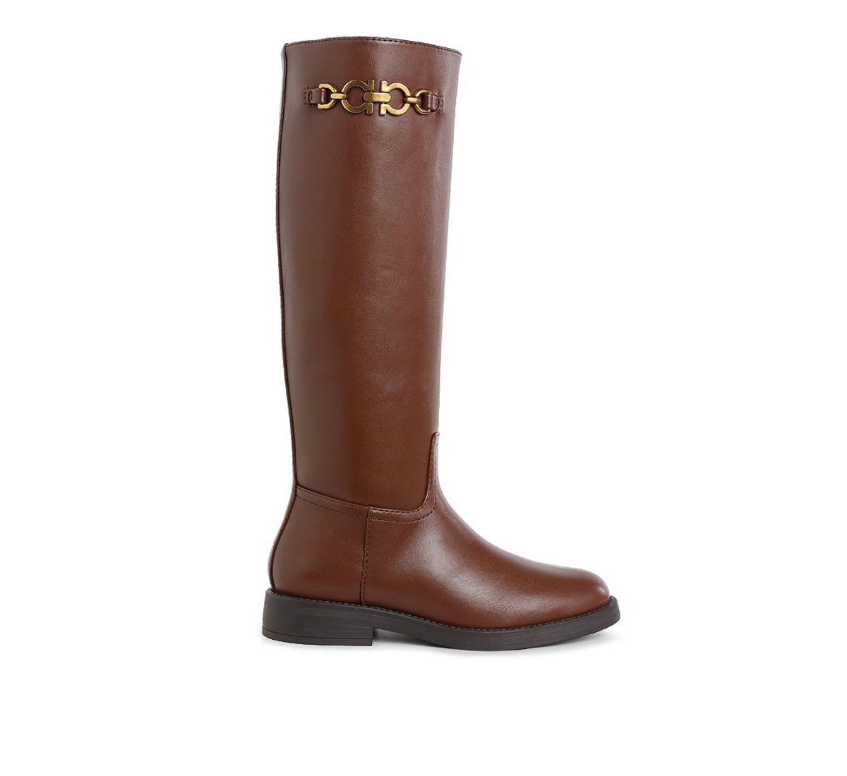 Kiang Metal Chain Link Detail Calf Boots - Tan