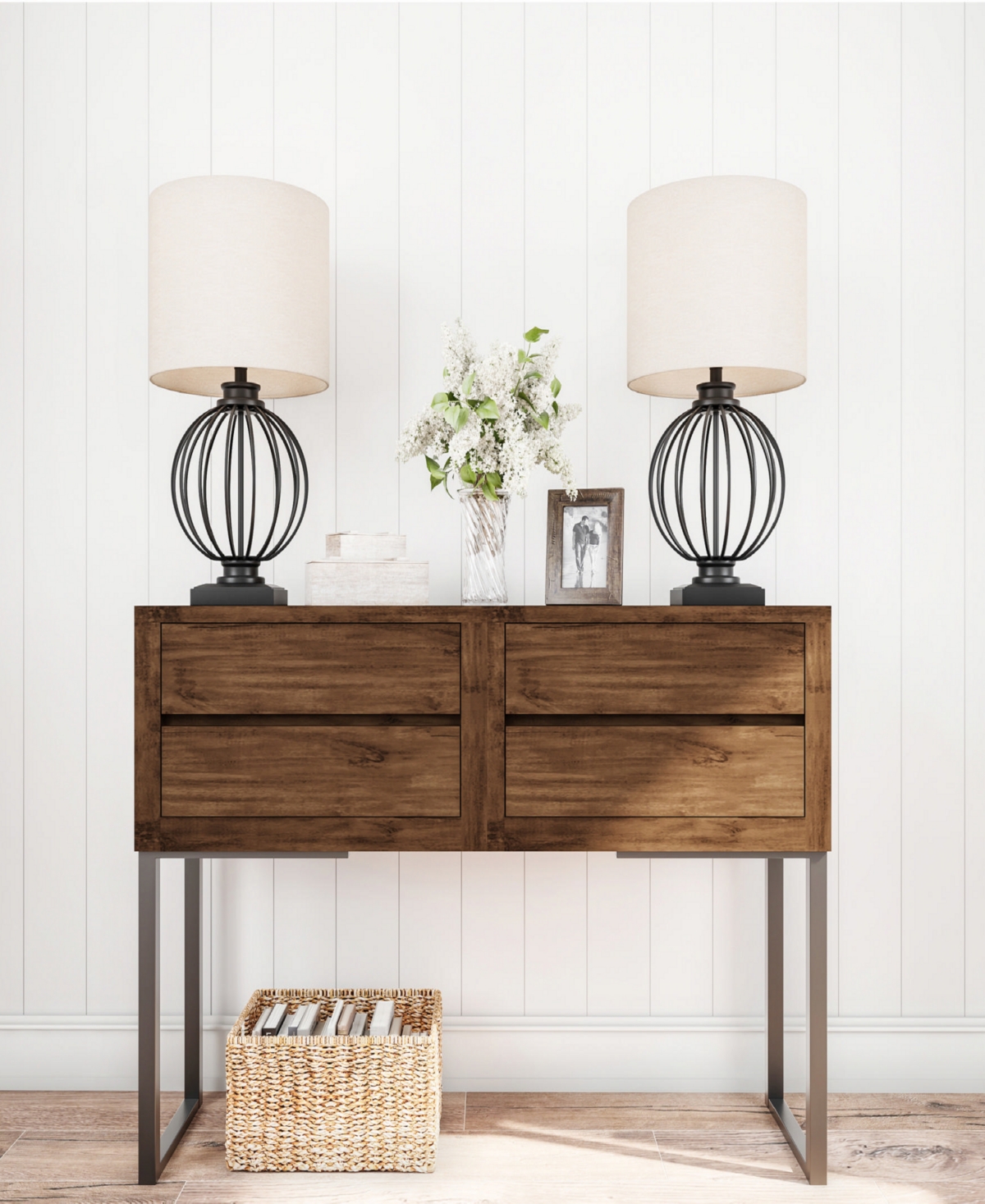LAVISH HOME 26" MODERN RUSTIC FARMHOUSE STYLE TABLE LAMP SET 