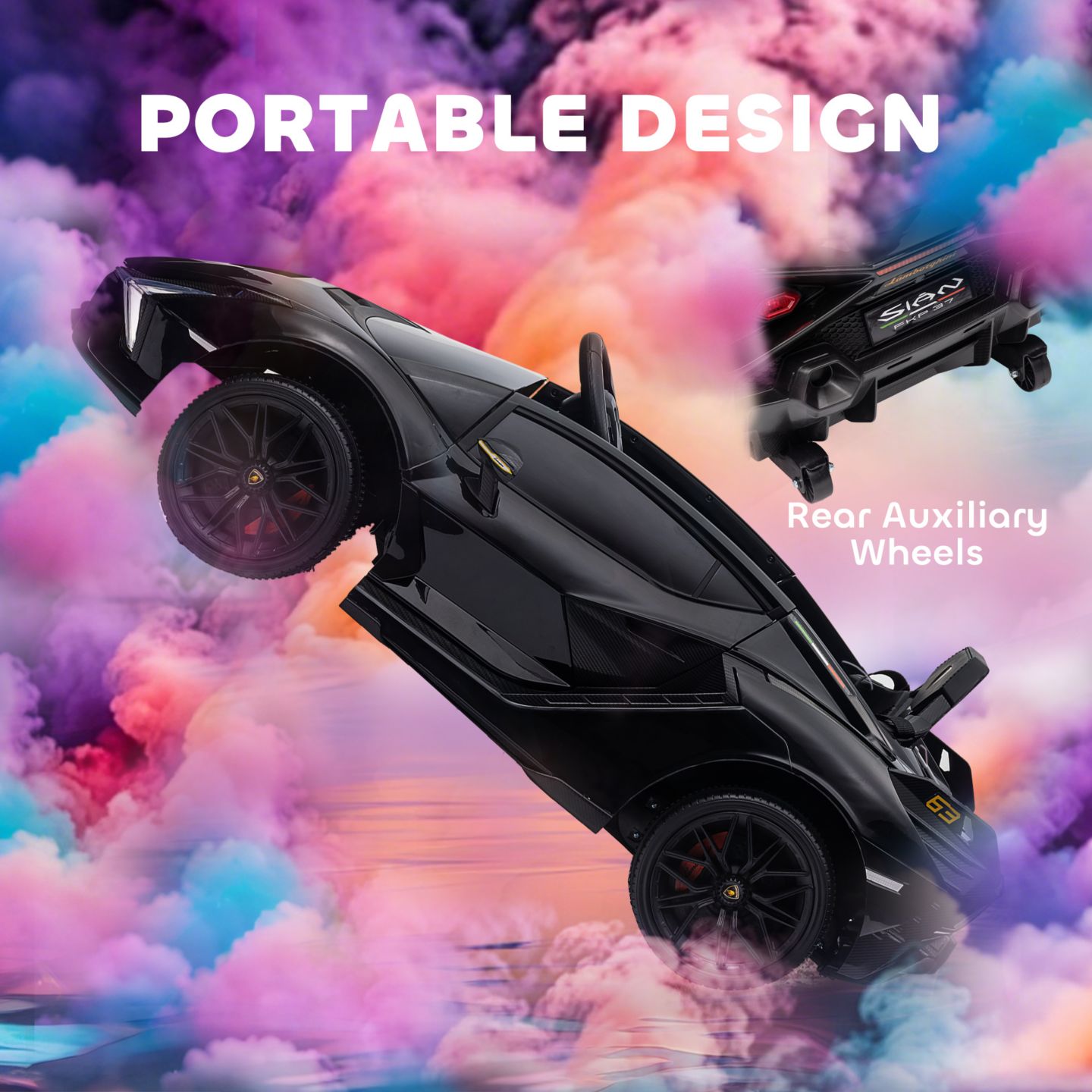 Детская игрушка Aosom 12V Lamborghini Sian Licensed Electric Car for Kids, цвет: Чёрный — фото 8