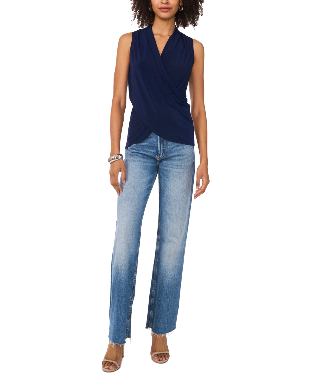 Shop Vince Camuto Women's Crossover Wrap-front Sleeveless Top In Classic Navy