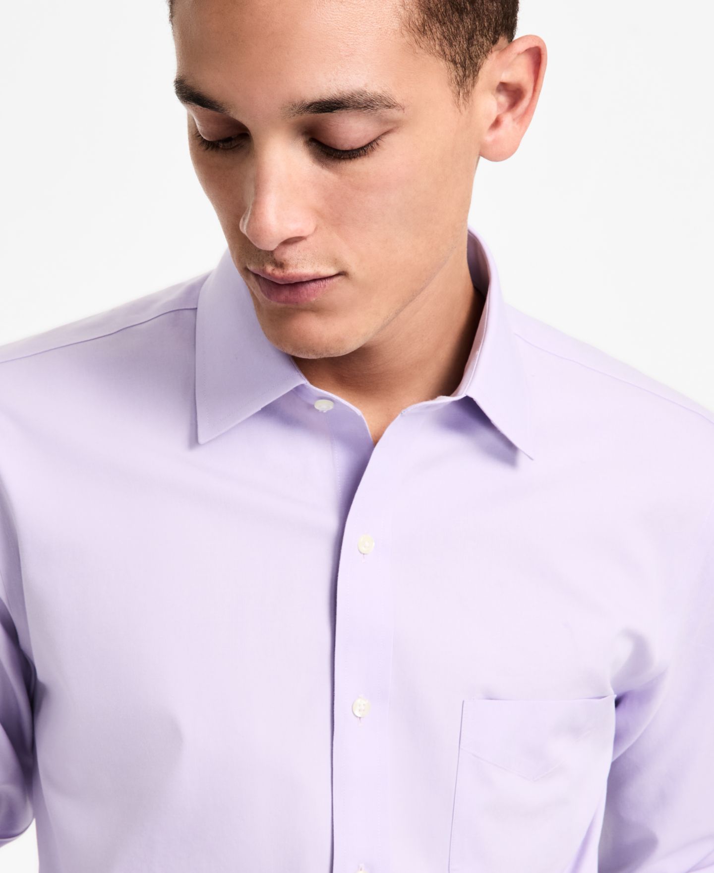 Мужские рубашки B By Brooks Brothers Regular Fit Non-Iron Spread Collar Solid Pinpoint Dress Shirt, цвет: Лавандовый — фото 3