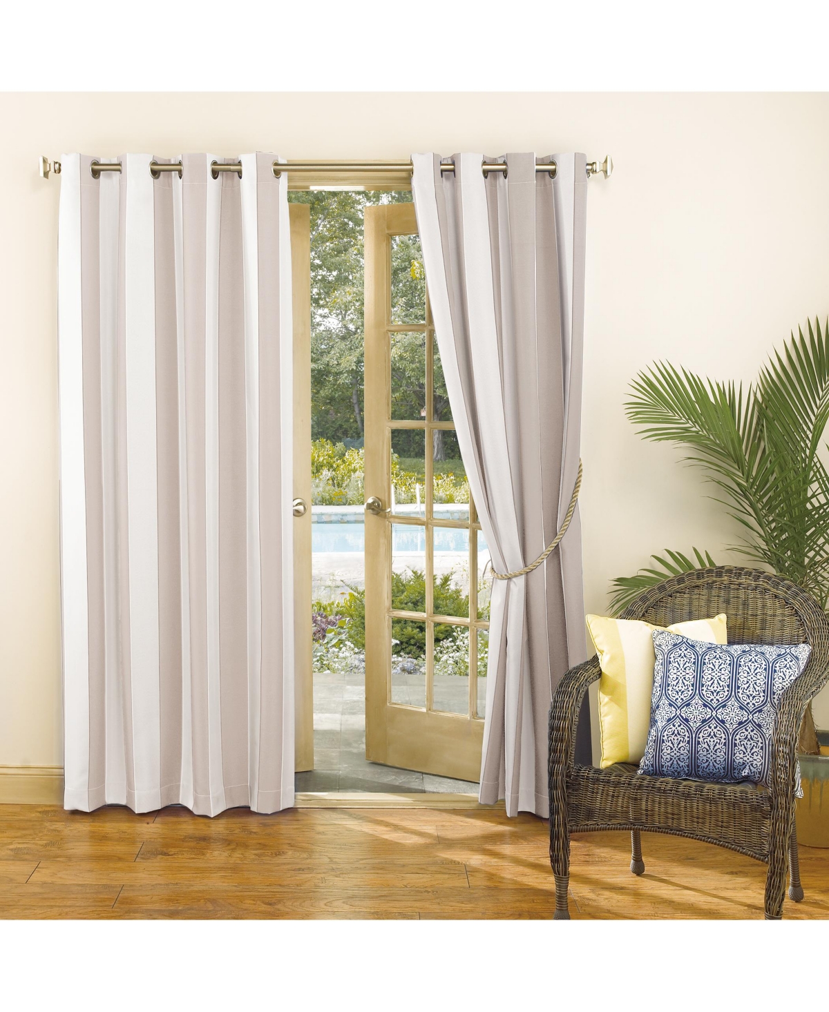 Valencia Cabana Stripe Indoor/Outdoor Uv Protectant Room Darkening Grommet Curtain Panel