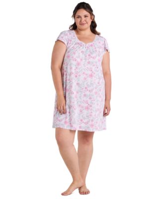 Miss Elaine - Plus Size Short-Sleeve Printed Short Gown