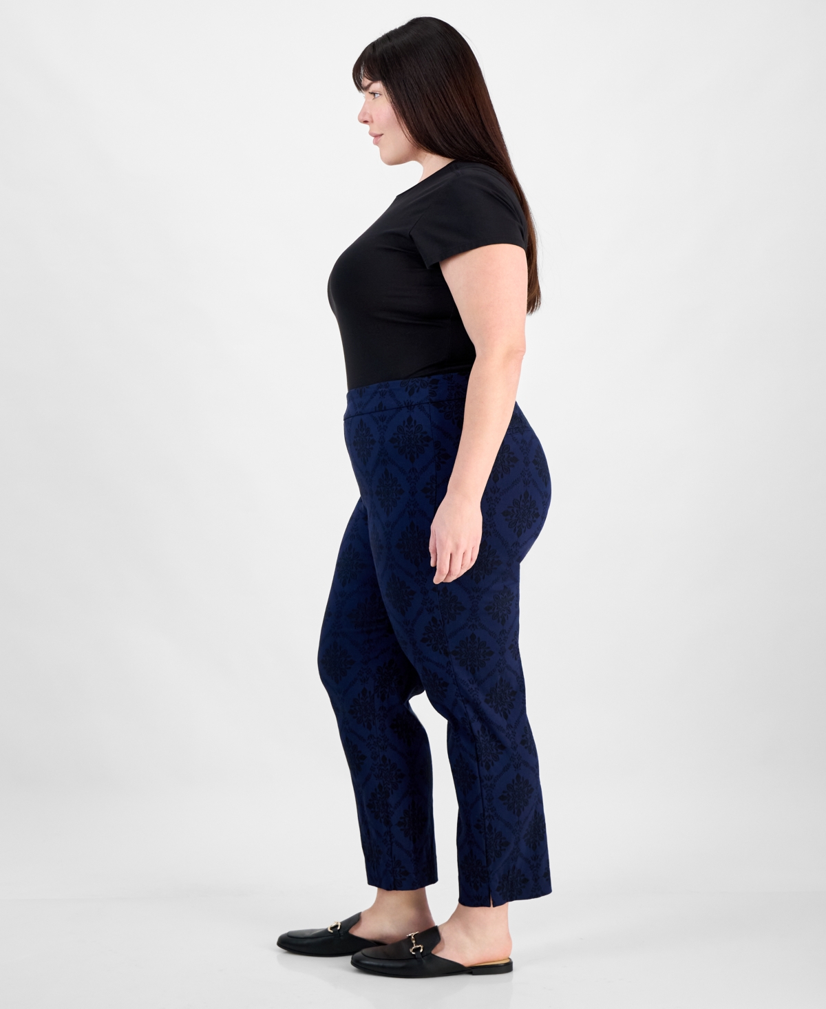 Jm Collection Plus Size Printed Jacquard Pants, Exclusively At Macy's In Intrepid Blue