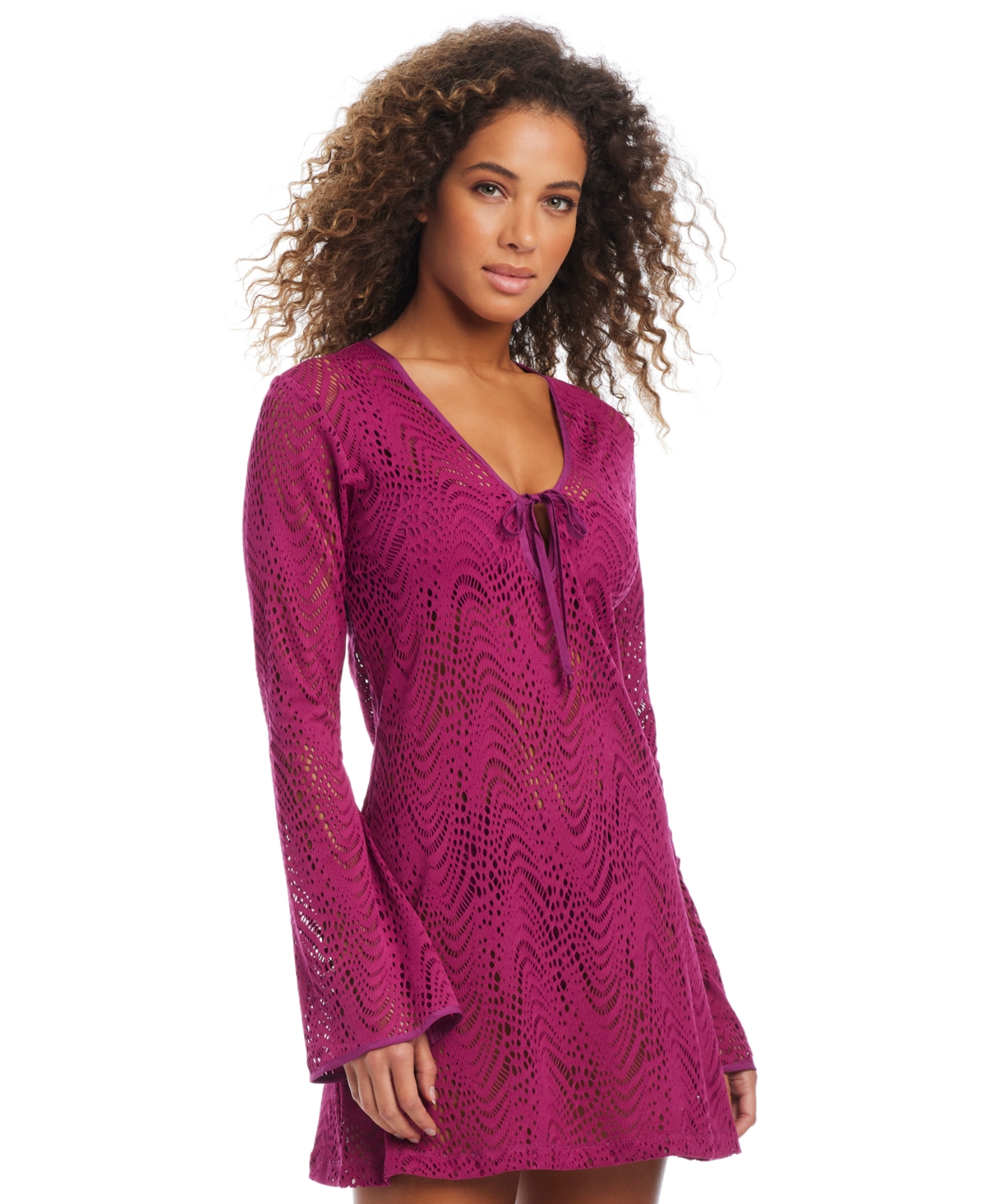 Women's Crochet Plunge-Neck Cover-Up Dress, Created for Macy's - Plumberry