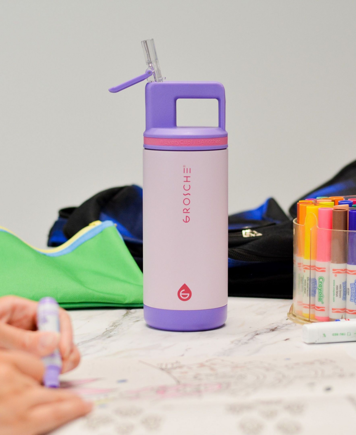 Grosche Alpine Flip 'N Sip 2 Pc. Kids Insulated Water Bottle with Straw -/ Purple