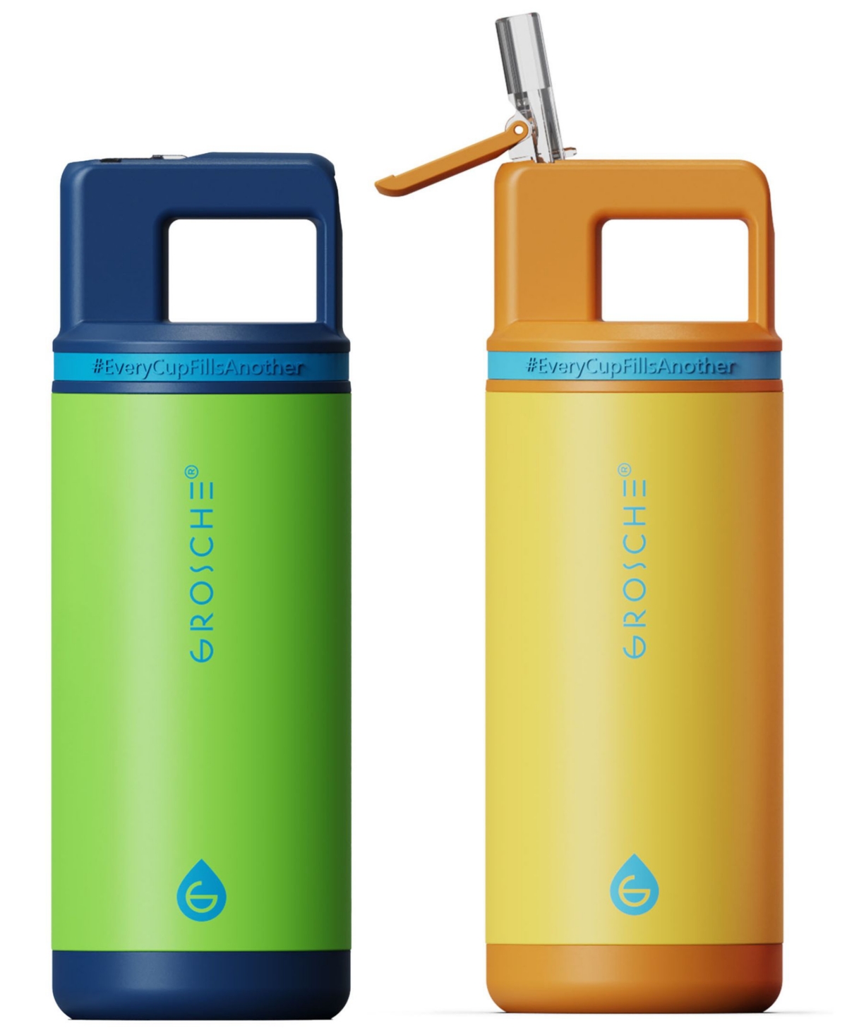 Grosche Alpine Flip 'n Sip 2-pc. Kids Insulated Water Bottle With Straw In Yellow,green