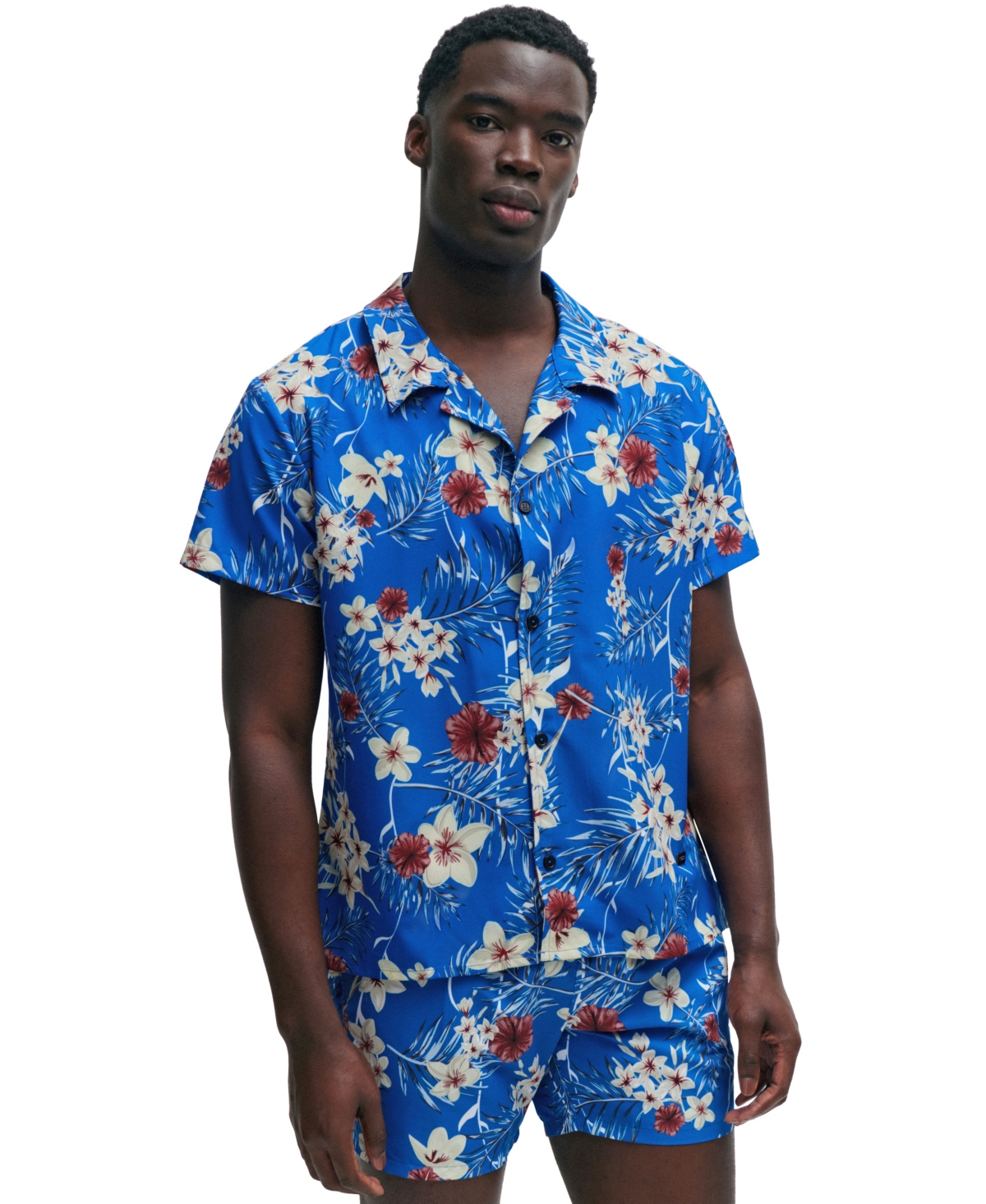Hugo Boss Regular-fit Shirt With Seasonal Print In Open Blue