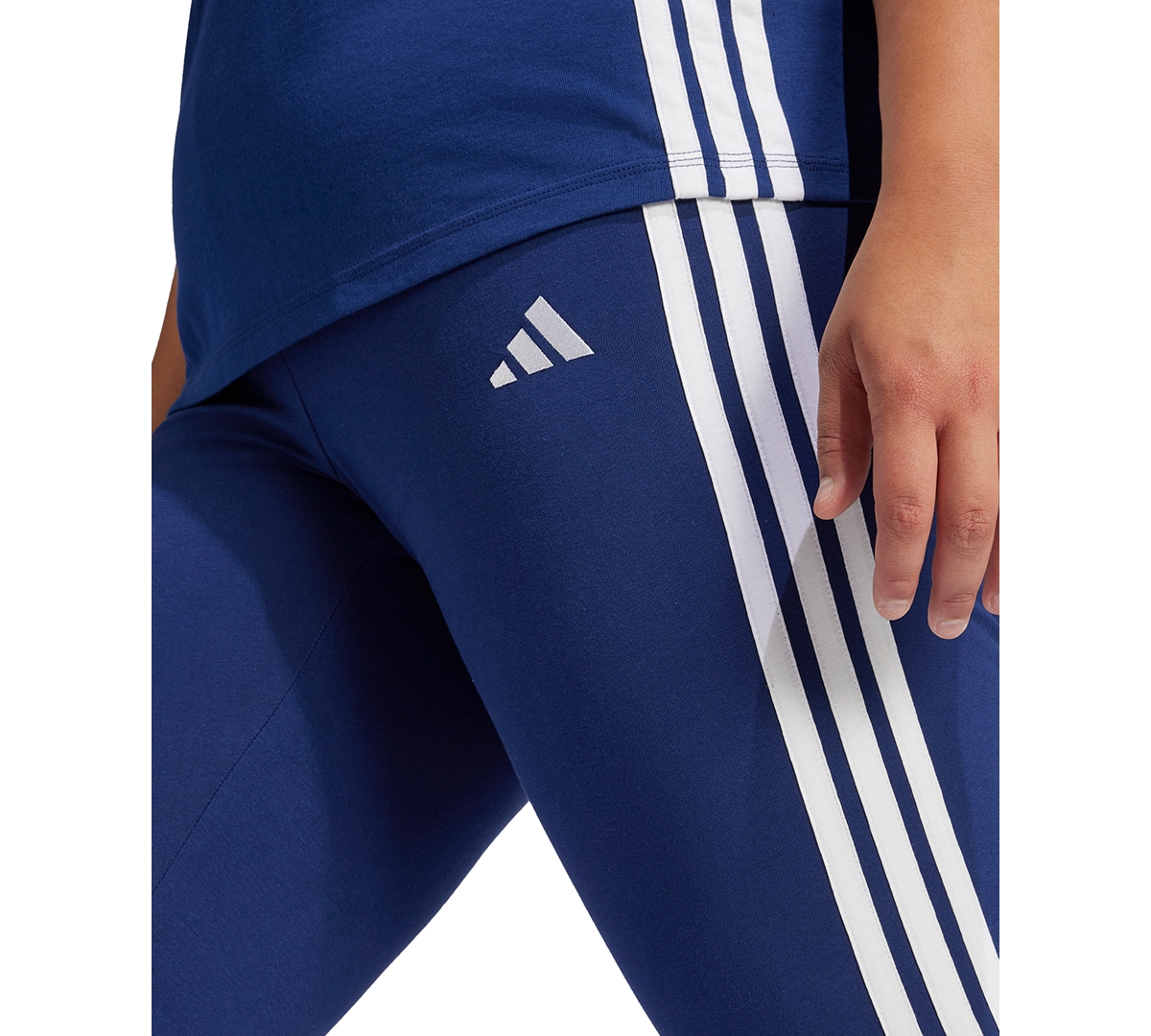 Shop Adidas Originals Plus Size Essentials 3-stripes Cotton Leggings In Dark Blue,white