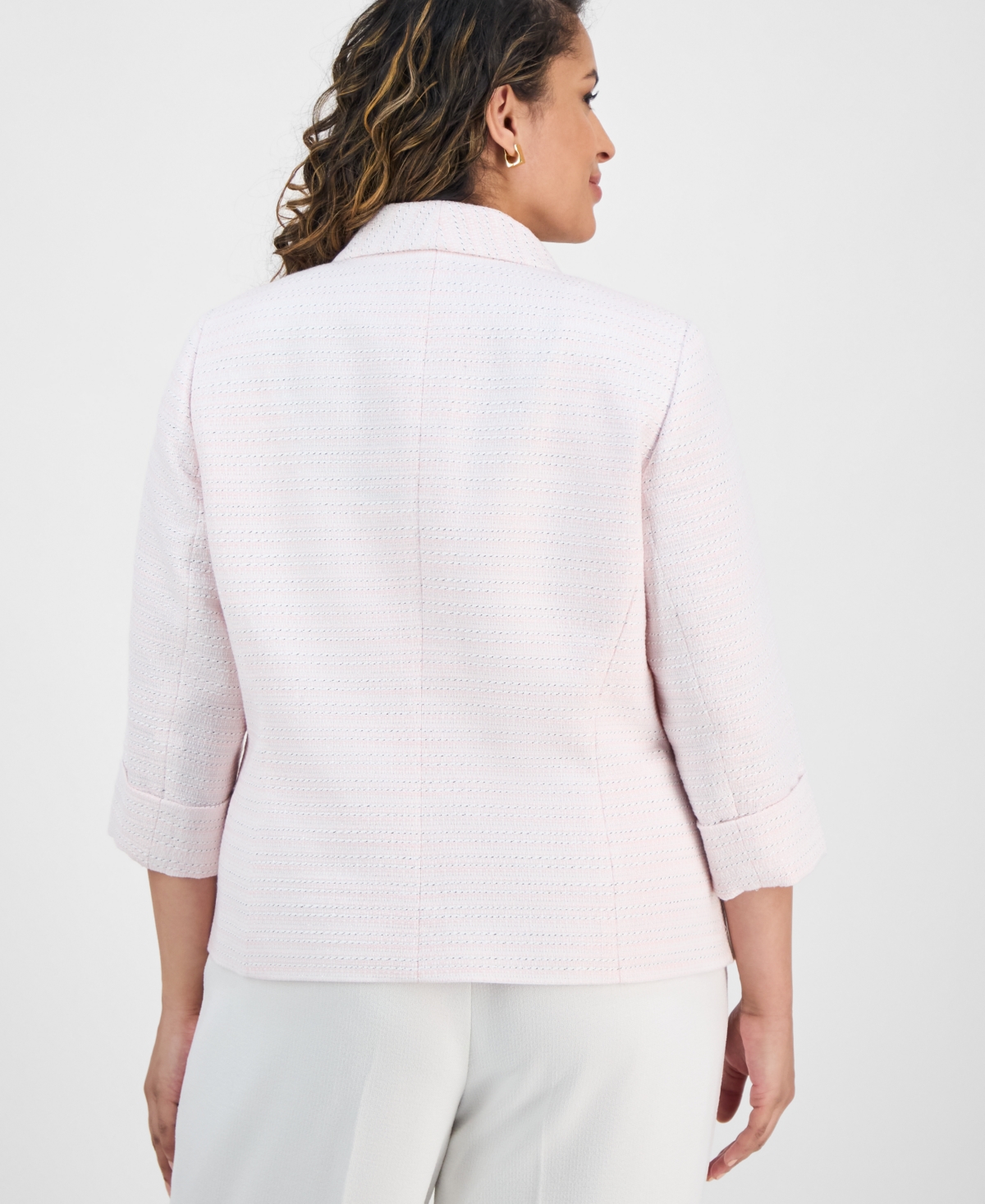 Kasper Plus Size Metallic-stripe Drape-lapel Open-front Blazer In Tutu Pink Multi