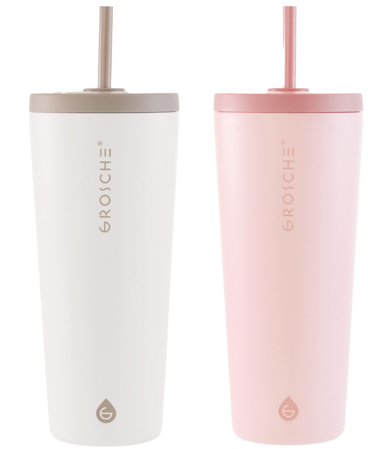 Grosche Jasper 2 Pc. Insulated Tumbler With Straw In White,pink