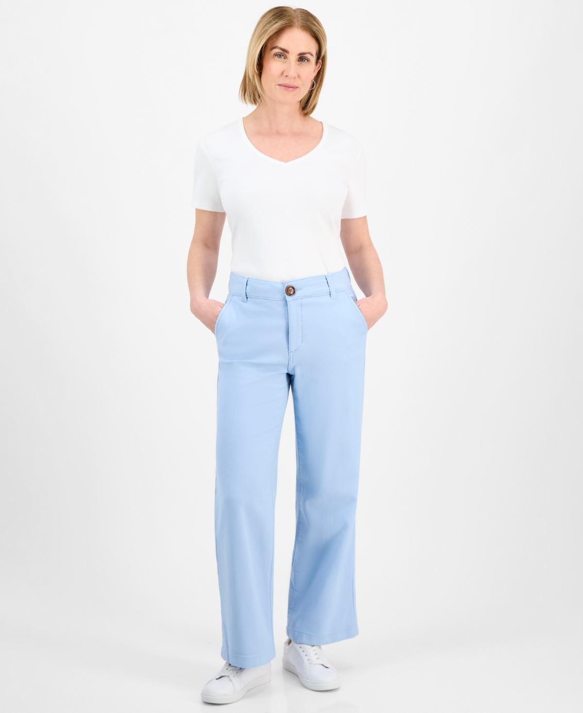 STYLE & CO PETITE MID-RISE DOBBY TWILL WIDE-LEG PANTS, EXCLUSIVELY AT MACY'S 