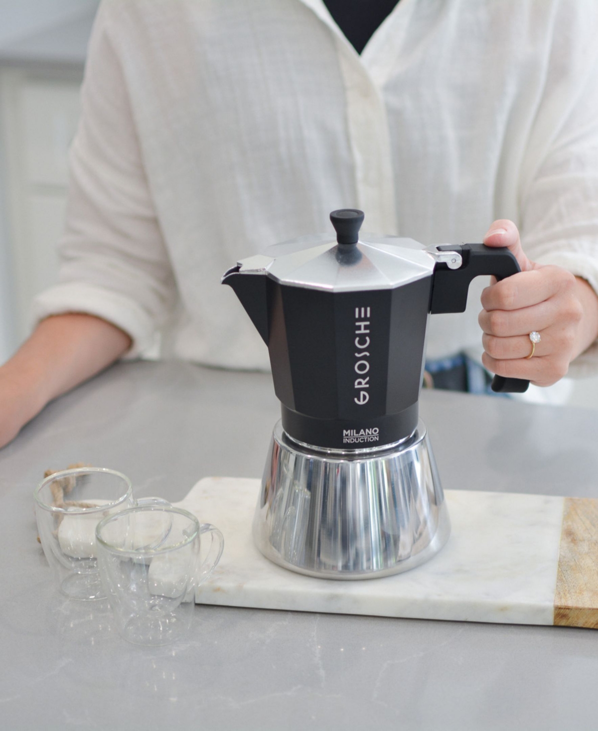 Grosche Milano Induction Stovetop 6 Cup Espresso Maker Moka Pot In Black