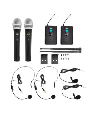 4-Channel UHF Wireless Microphone System Kit with (2) Handheld Mics, (2) Beltpack Transmitters, (2) Lavalier Mics & (2) Headset Mics